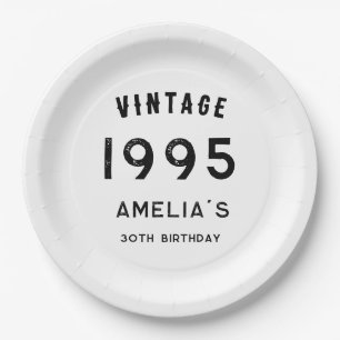 Plato De Papel mesa de cumpleaños vintage retro en blanco y negro
