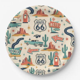 Plato De Papel Mesa de fiesta retro de la Ruta 66