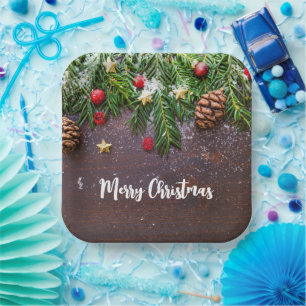 Plato De Papel Mesa de Navidades rusos con pino y nieve