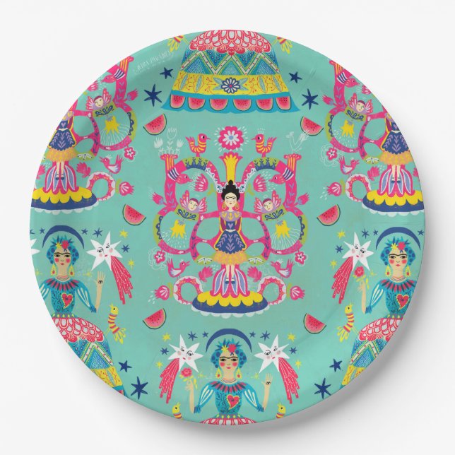 Plato De Papel Mexican Fiesta Frida (Anverso)