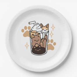 Plato De Papel Mezcla perfecta: arte de gato y café para amantes 
