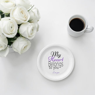 Plato De Papel Mi corazón te pertenece Romántico Personalizado