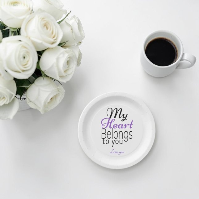 Plato De Papel Mi corazón te pertenece Romántico Personalizado (Subido por el creador)