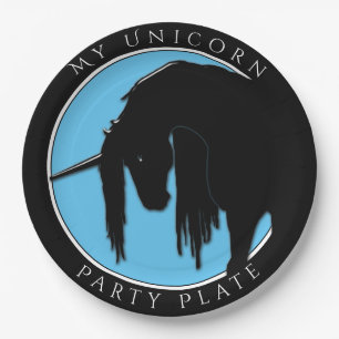 Plato De Papel Mi Fiesta unicornio (azul claro)