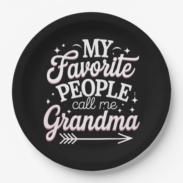 Plato De Papel Mi gente favorita me llama Día de la Madre Abuela (Anverso)