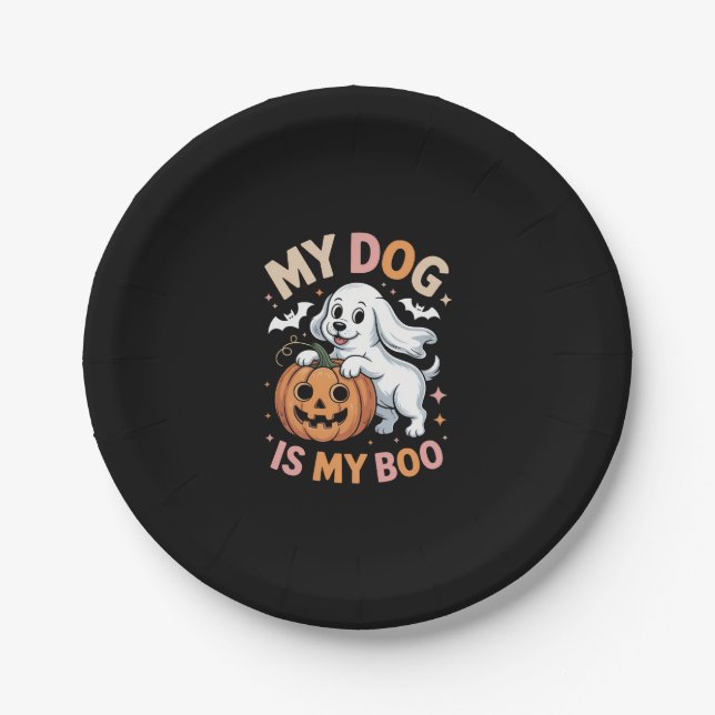 Plato De Papel Mi perro es mi Boo divertida Halloween (Anverso)