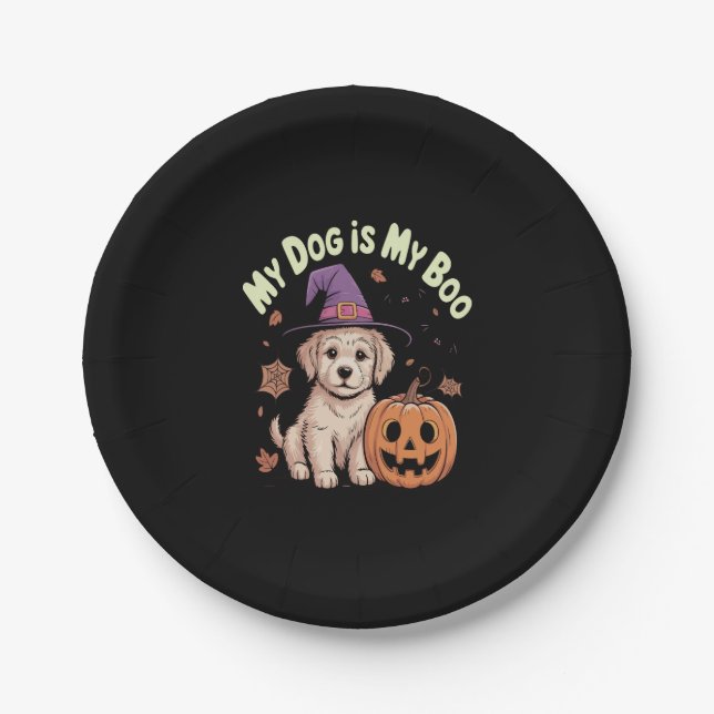 Plato De Papel Mi perro es mi Boo Halloween (Anverso)
