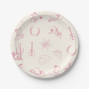 Plato De Papel Mi Primer Rodeo Vaquera Rosa Cumpleaños Western