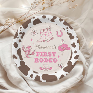 Plato De Papel Mi primera fiesta de cumpleaños rosa marrón de Rod
