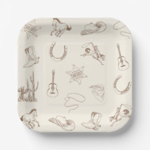 Plato De Papel Mi primera placa de papel Rodeo-Oeste de Cowboy