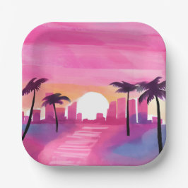 Plato De Papel Miami en Rosa | Pintura Brillante de Acuarela