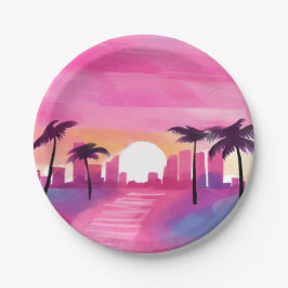 Plato De Papel Miami en Rosa | Pintura brillante en acuarela