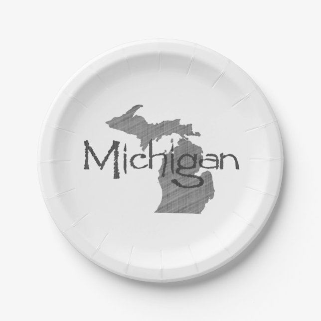Plato De Papel Michigan Shaped Gray Michigander Paper Fiesta (Anverso)