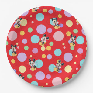 Plato De Papel Mickey Mouse Lunares Rojo Baby Shower