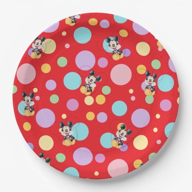 Plato De Papel Mickey Mouse Lunares Rojo Baby Shower (Anverso)