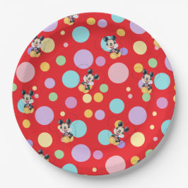 Plato De Papel Mickey Mouse Polka Dot  red Baby Shower