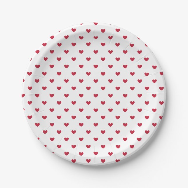 Plato De Papel Micro Hearts Cherry Red - Blanco (Anverso)