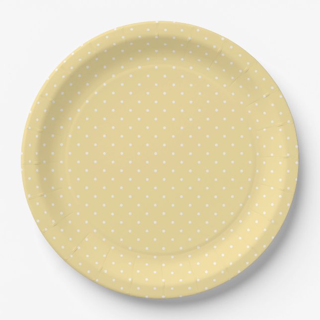 Plato De Papel Micro Lunares Blanco - Amarillo Canario (Anverso)