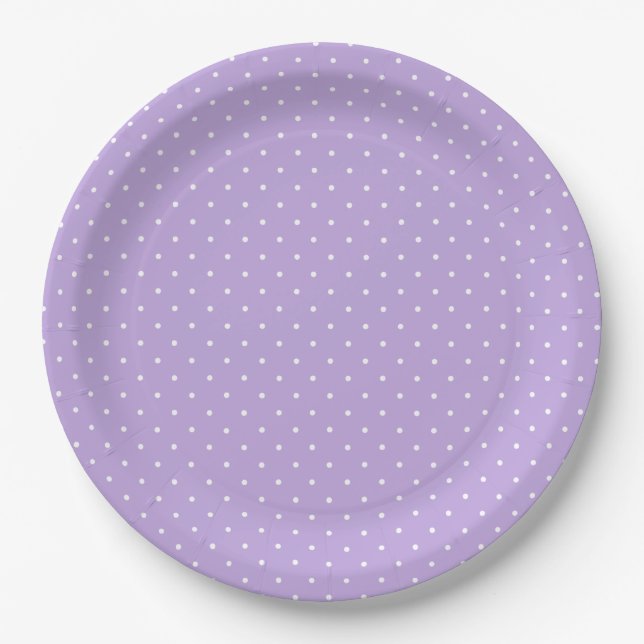 Plato De Papel Micro Lunares Blancos - Lavanda Suave (Anverso)