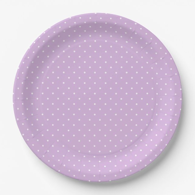 Plato De Papel Micro Lunares Blancos - Lila Suave (Anverso)