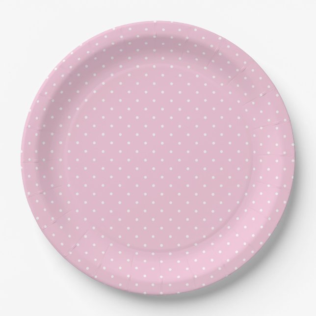 Plato De Papel Micro Polka Dot White - Light Pink (Anverso)