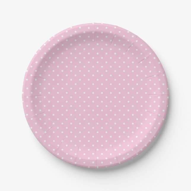 Plato De Papel Micro Polka Dot White - Light Pink (Anverso)