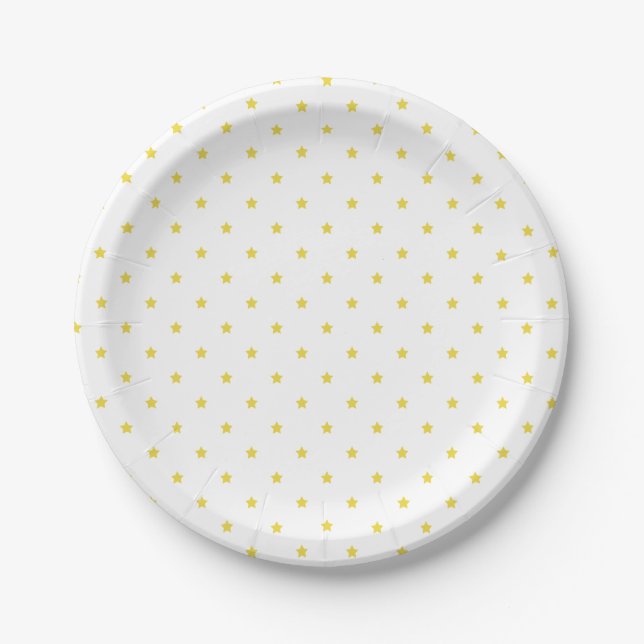 Plato De Papel Micro Stars Golden Yellow - White (Anverso)