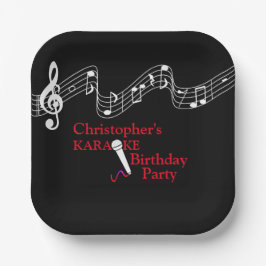 Plato De Papel Micrófono a escala musical de Karaoke Fiesta rojo