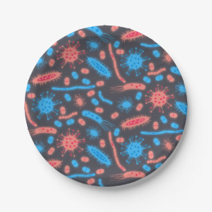 Plato De Papel Microorganismo de bacterias brillantes rosa azul