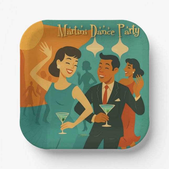 Plato De Papel Mid Century Martini Dance Party (Anverso)
