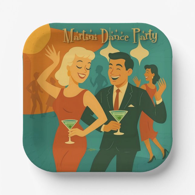 Plato De Papel Mid Century Martini Dance Party (Anverso)