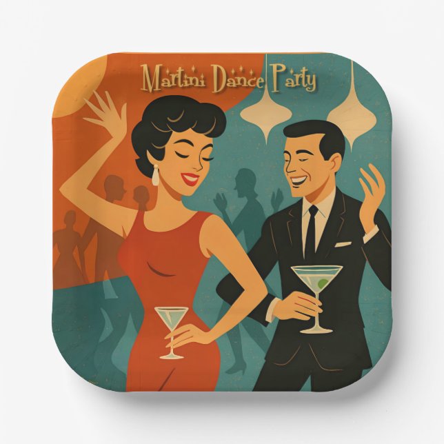 Plato De Papel Mid Century Martini Dance Party (Anverso)