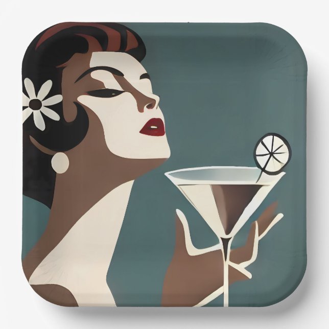 Plato De Papel Mid Century Modern Art The Martini DIva (Anverso)