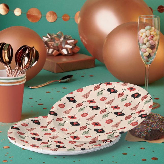 Plato De Papel Mid Century Modern Christmas Pattern  (Multi)