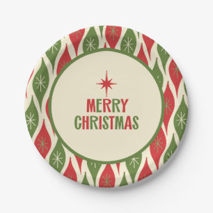 Plato De Papel Mid Century Modern Retro Merry Christmas