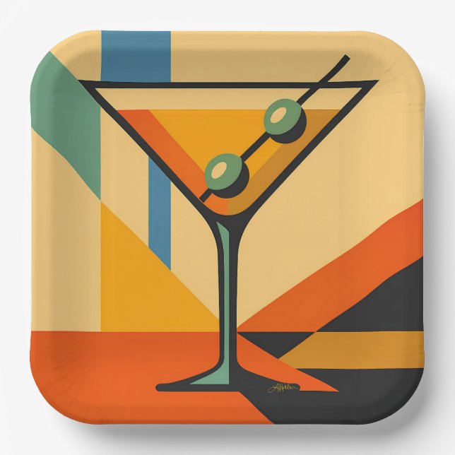 Plato De Papel Mid Century Modern Sunrise Bauhaus Martini (Anverso)