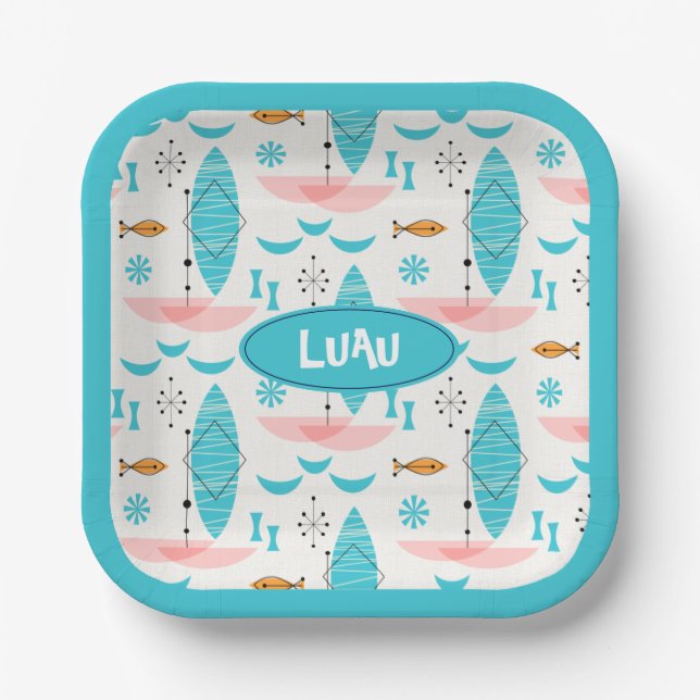 Plato De Papel Mid Century Pink Catamaran (Anverso)