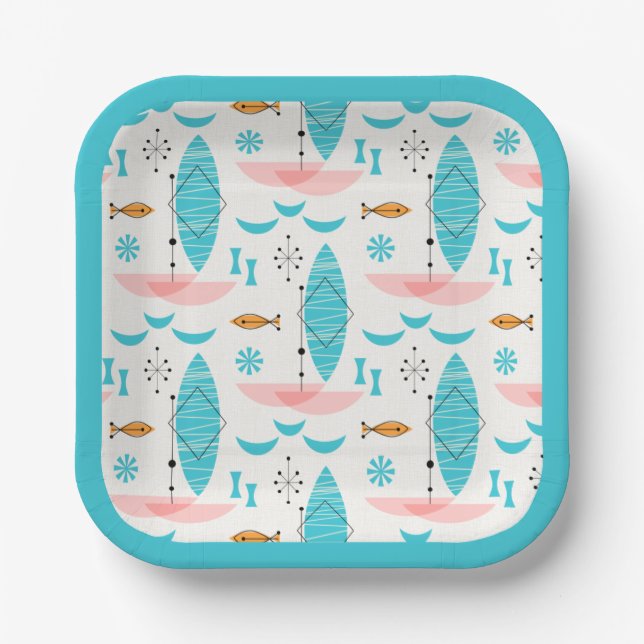 Plato De Papel Mid Century Pink Catamaran (Anverso)