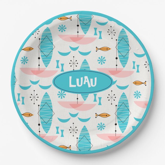 Plato De Papel Mid Century Pink Catamaran (Anverso)