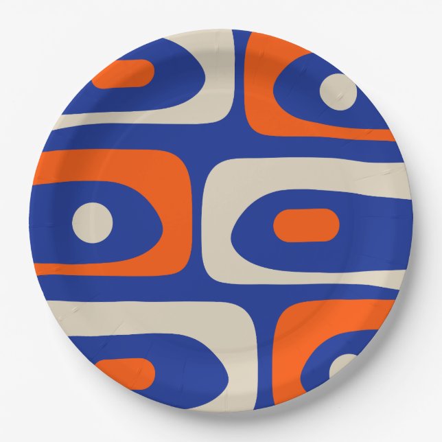 Plato De Papel Midcentury Modern Piquet Abstract Blue Orange (Anverso)