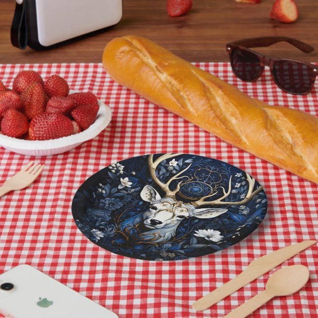 Plato De Papel Midnight Celestial Floral Gothic Deer  (Picnic)