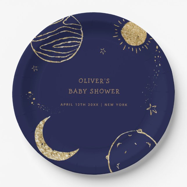 Plato De Papel Midnight Galaxy - Espacio Ultraterrestre Boy Baby  (Anverso)