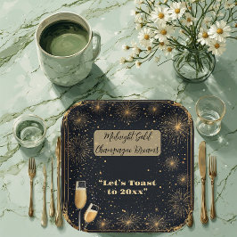 Plato De Papel Midnight Gold Champagne Dreams Bubbly New Year Fun