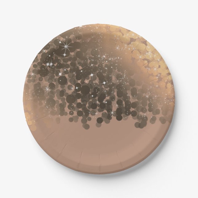 Plato De Papel Miel Beige Champán Dorado Brillo Luces Fiesta (Anverso)