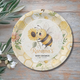 Plato De Papel Miel Floral Abeja Nombre Personalizado Baby Shower