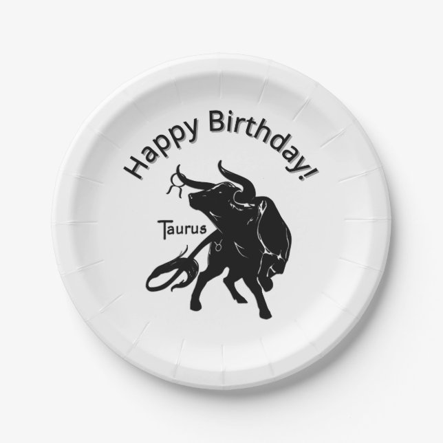 Plato De Papel Mighoso Tauro el Bull Zodiac Feliz cumpleaños (Anverso)