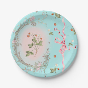 Plato De Papel Mignonette Strawberries Aqua placa de 7 pulgadas