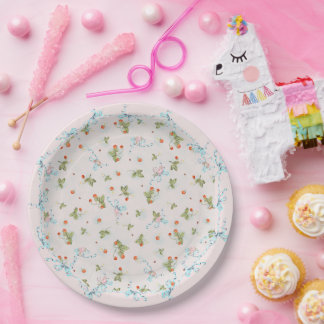 Plato De Papel Mignonette Strawberries Placa grande azul francés