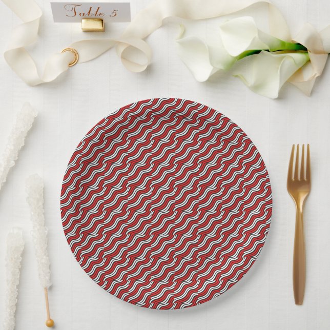 Plato De Papel Mikitez redwhite candycane ChristmasPattern (Boda)