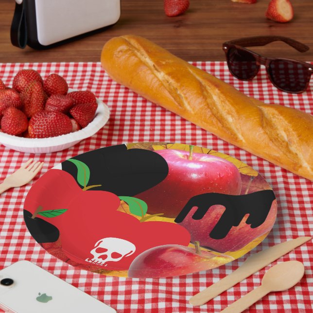 Plato De Papel Mikitiez calavera roja veneno de manzana tóxica ve (Picnic)